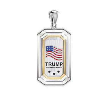 Trump 2020 American Flag Dog Tag Silver and Gold Vermeil Pendant MPD5445