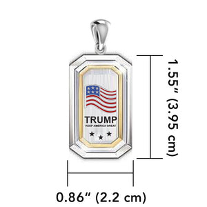 Trump 2020 American Flag Dog Tag Silver and Gold Vermeil Pendant MPD5445