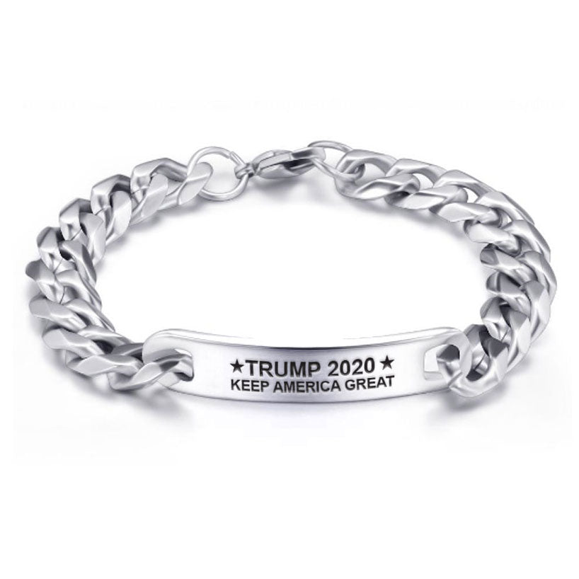 Trump 2020 Keep America Great Silver ID Curb Bracelet TBL403