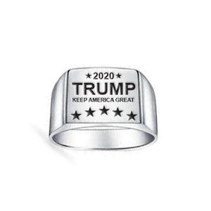 Trump 2020 Keep America Great Silver Rectangle Men Ring TRI2007