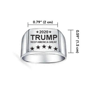 Trump 2020 Keep America Great Silver Rectangle Men Ring TRI2007